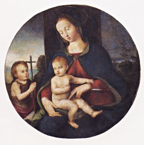 Anonimo — Anonimo fiorentino - sec. XV - Madonna con Bambino e san Giovannino — insieme